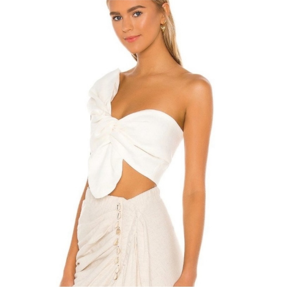 White One-Shoulder Twist Crop Top